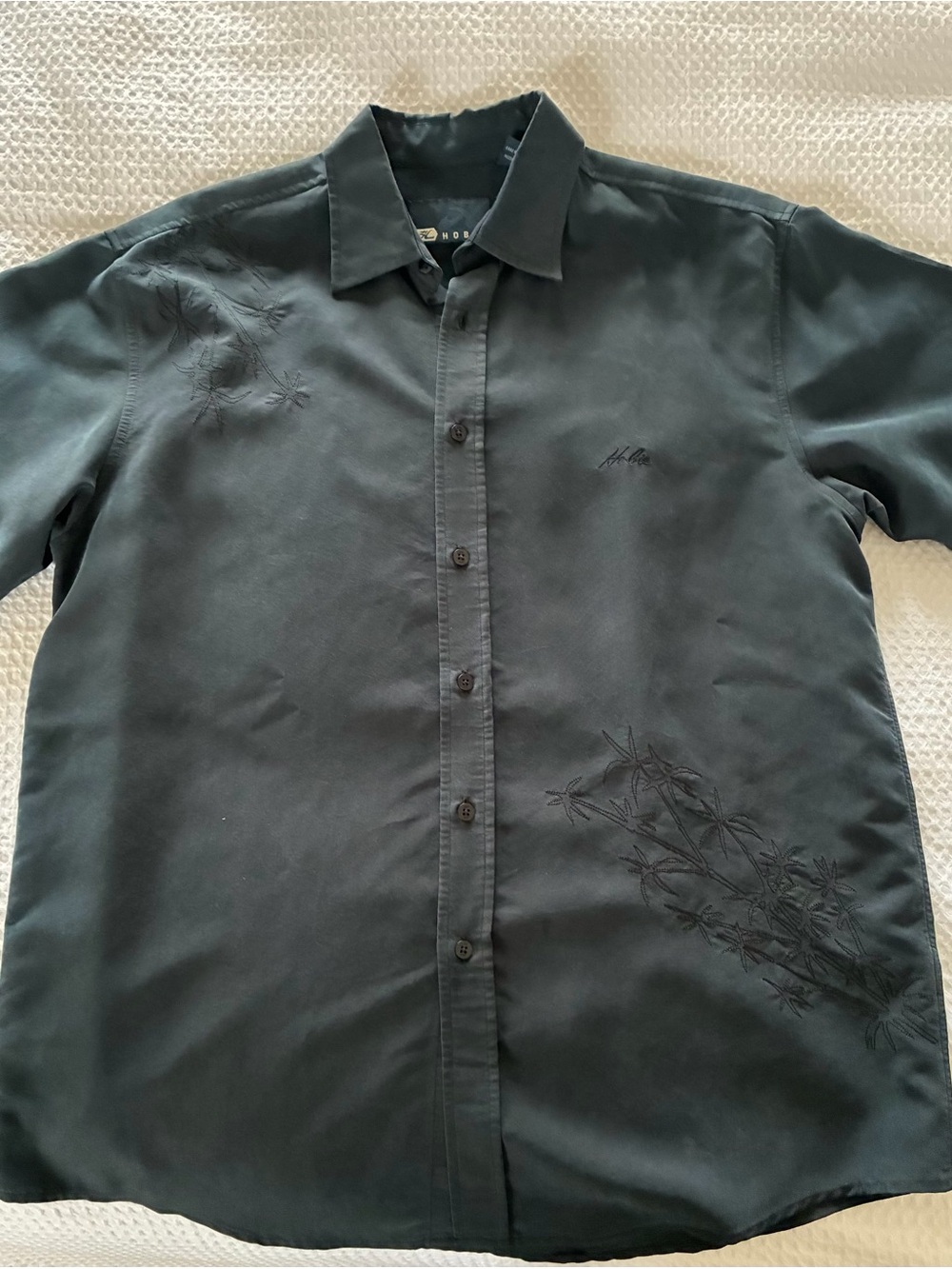 Hobie Men's Dark Charcoal Button-Down Shirt with Tonal Embroidery